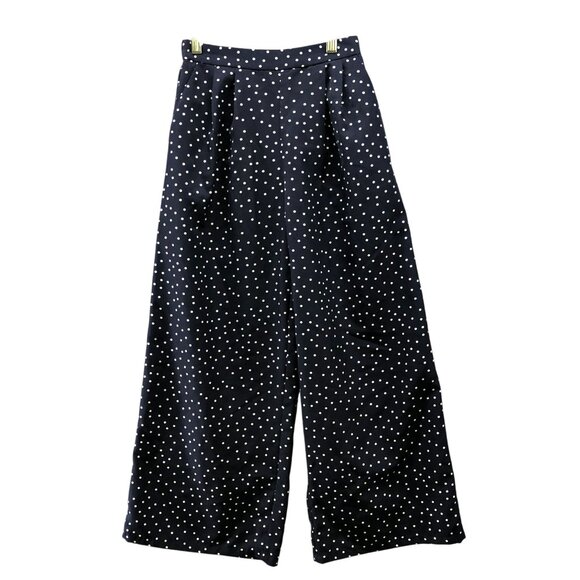 Gu (Uniqlo) Wide Leg Dress Pants Womens M Navy Blue Polka Dot Pleated High Rise - Picture 1 of 10